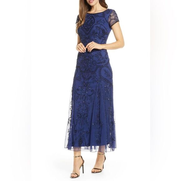 Pisarro Nights Embellished Mesh Gown Size 16 - Picture 1 of 4